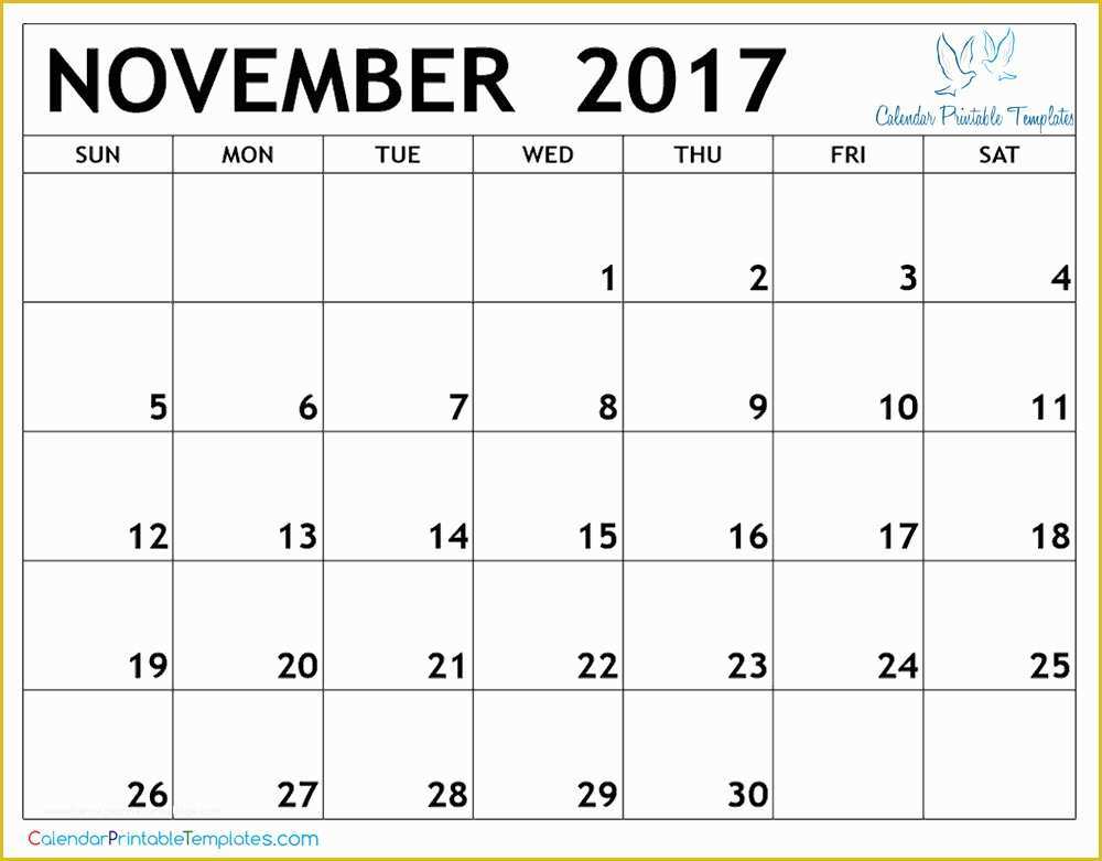 Free Calendar Template 2017 November Of November 2017 Calendar Template