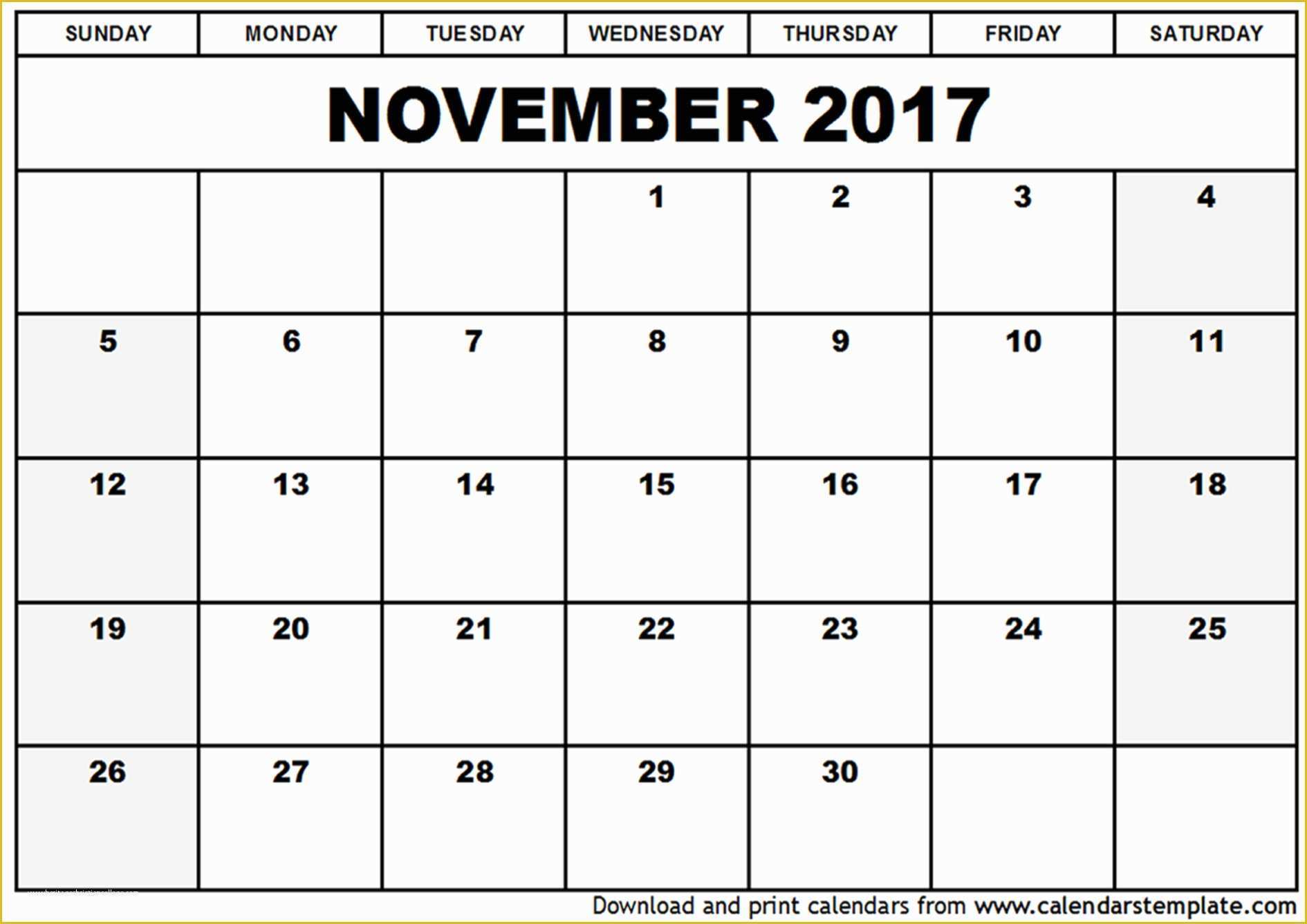 Free Calendar Template 2017 November Of November 2017 Calendar Template