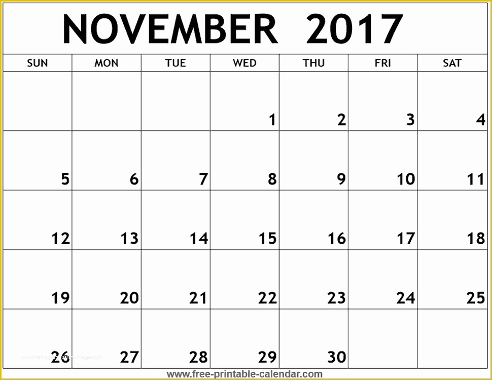 Free Calendar Template 2017 November Of November 2017 Calendar Template