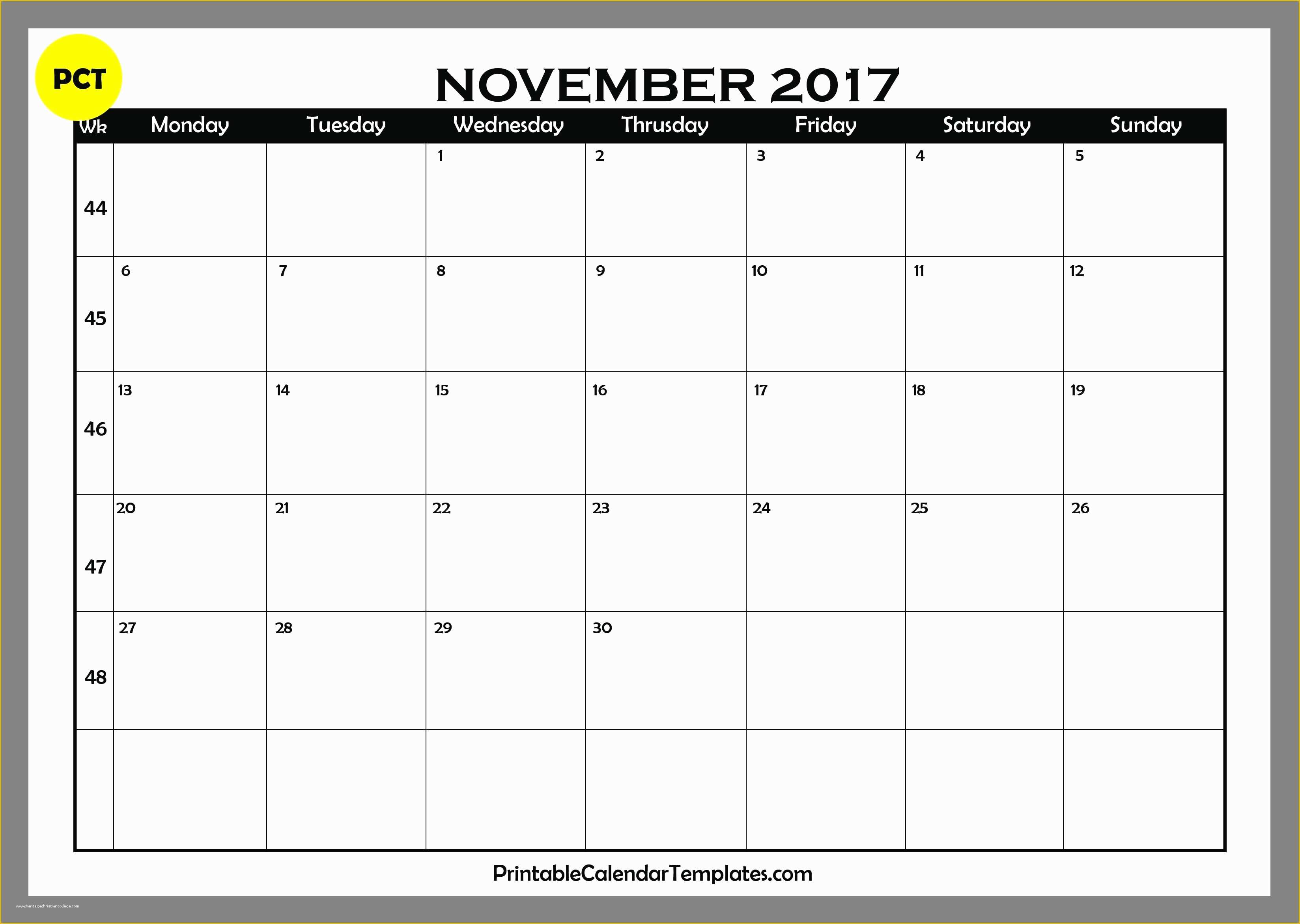 Free Calendar Template 2017 November Of November 2017 Printable Calendar