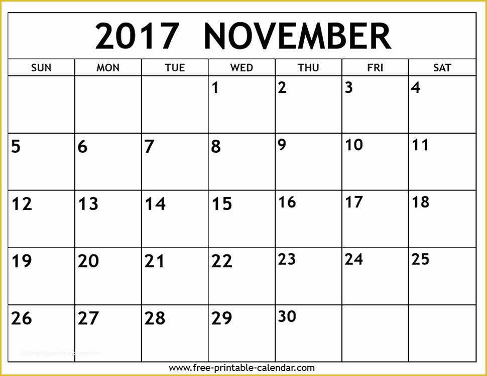 Free Calendar Template 2017 November Of November 2017 Printable Calendar