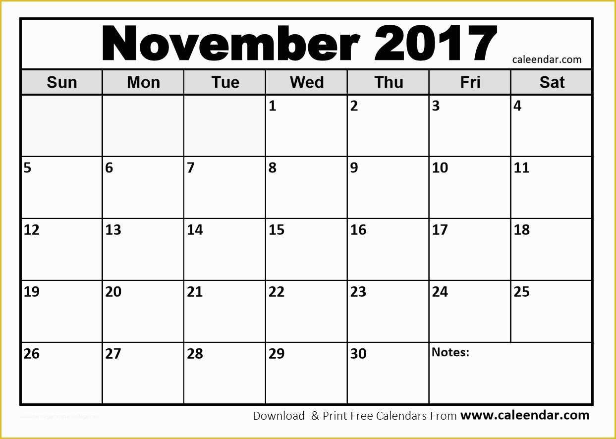 Free Calendar Template 2017 November Of November 2017 Printable Calendar