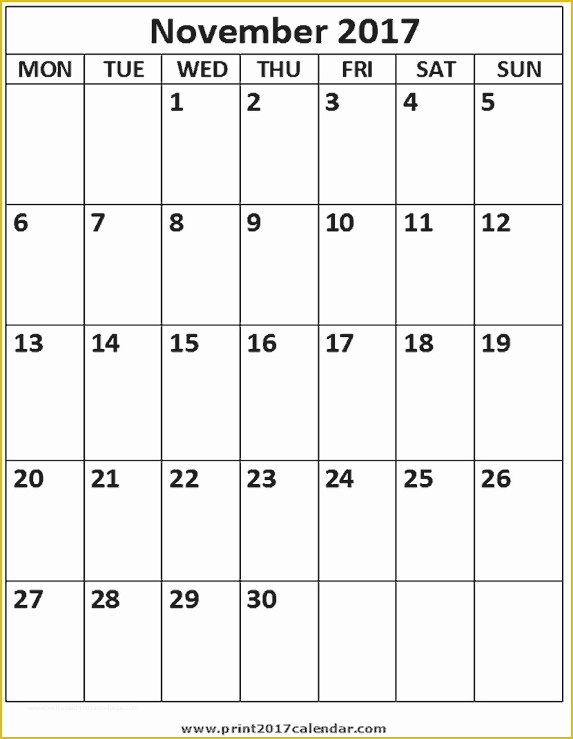 Free Calendar Template 2017 November Of November 2017 Printable Calendar