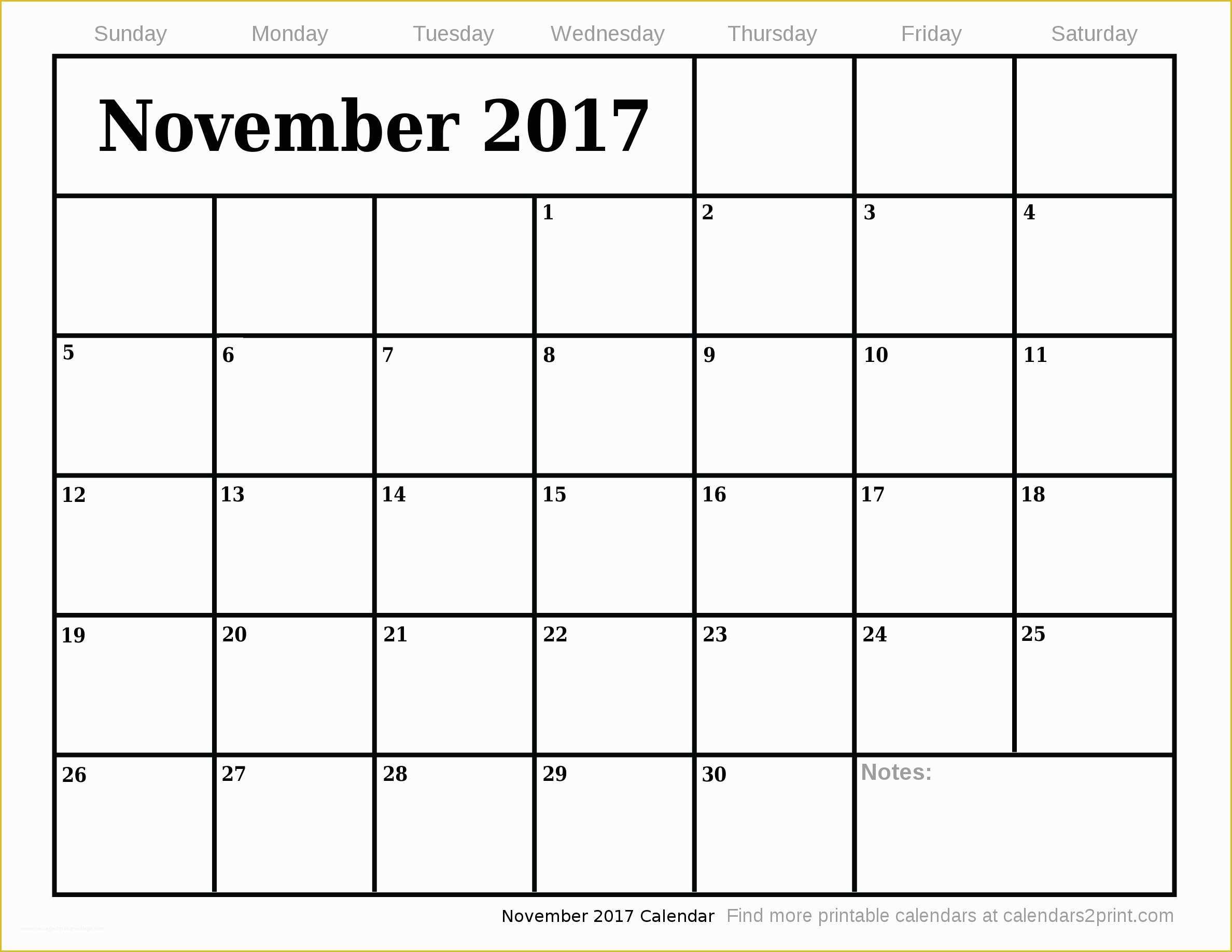 Free Calendar Template 2017 November Of November 2017 Printable Calendar