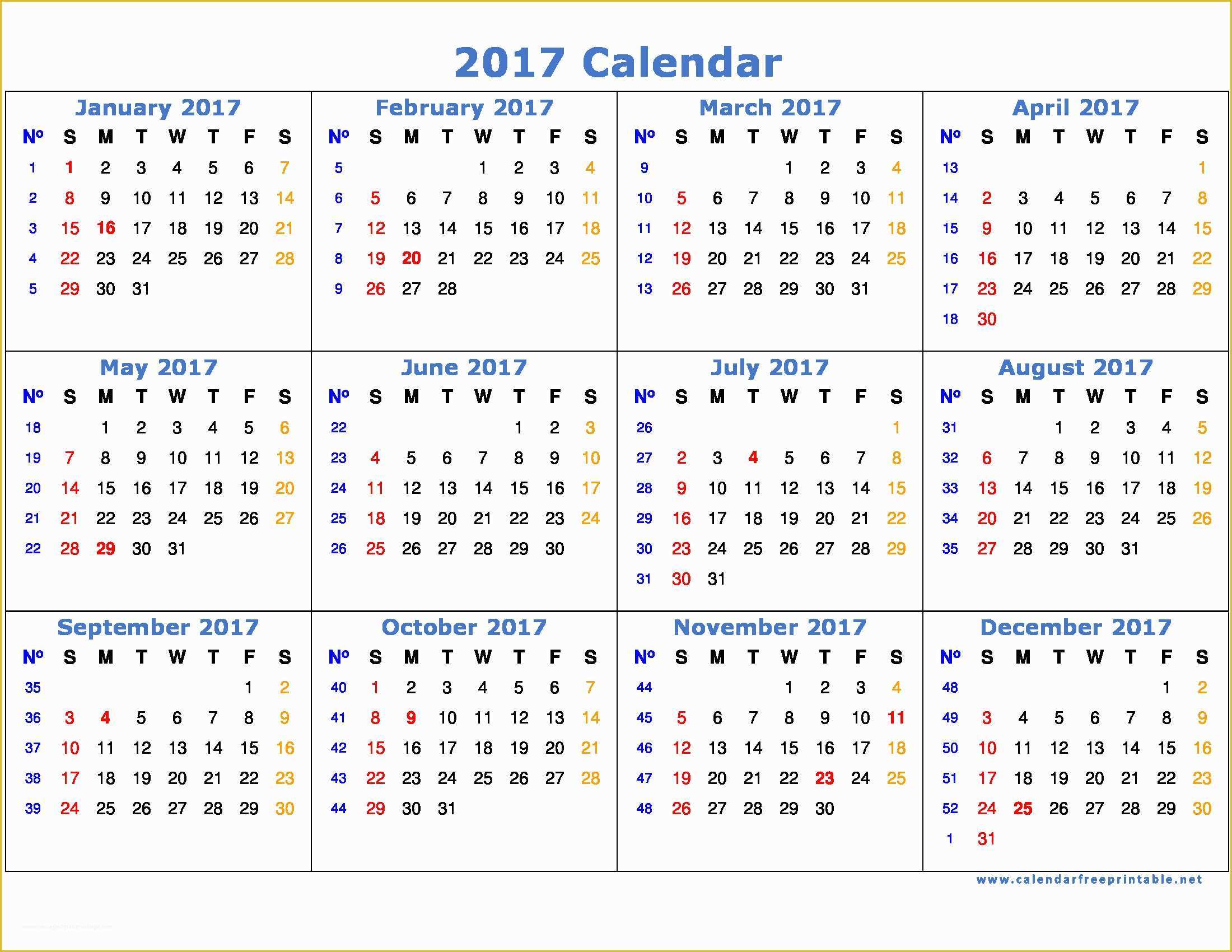 Free Calendar Template 2017 Of 2017 Calendar Printable with Holidays