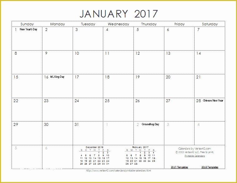 Free Calendar Template 2017 Of 2017 Calendar Templates and