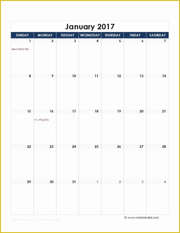 Free Calendar Template 2017 Of 2017 Excel Monthly Calendar Template Free Printable