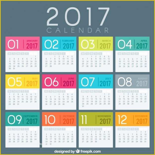 Free Calendar Template 2017 Of Colored 2017 Calendar Template Vector