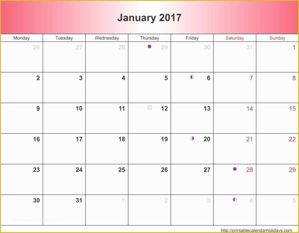 Free Calendar Template 2017 Of January 2017 Calendar 6 Templates Landscape Printable