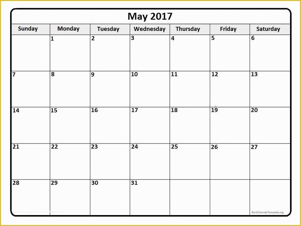 Free Calendar Template 2017 Of May 2017 Monthly Calendar Template