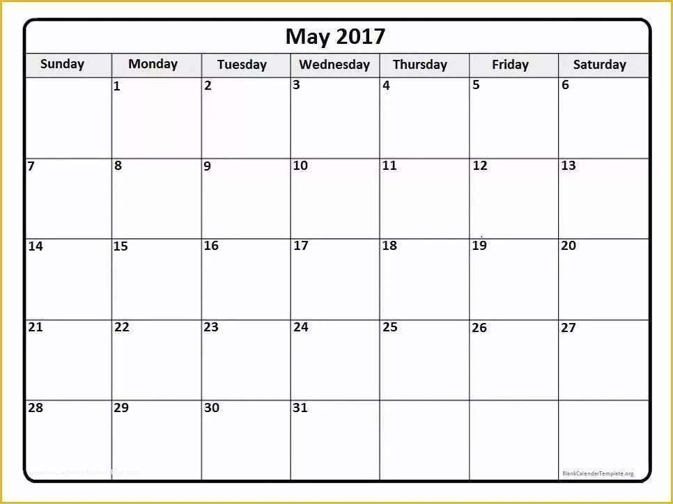 Free Calendar Template 2017 Of May 2017 Monthly Calendar Template