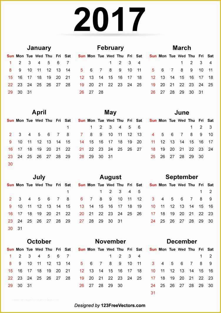 Free Calendar Template 2017 Of Printable 2017 Calendar Template by 123freevectors On