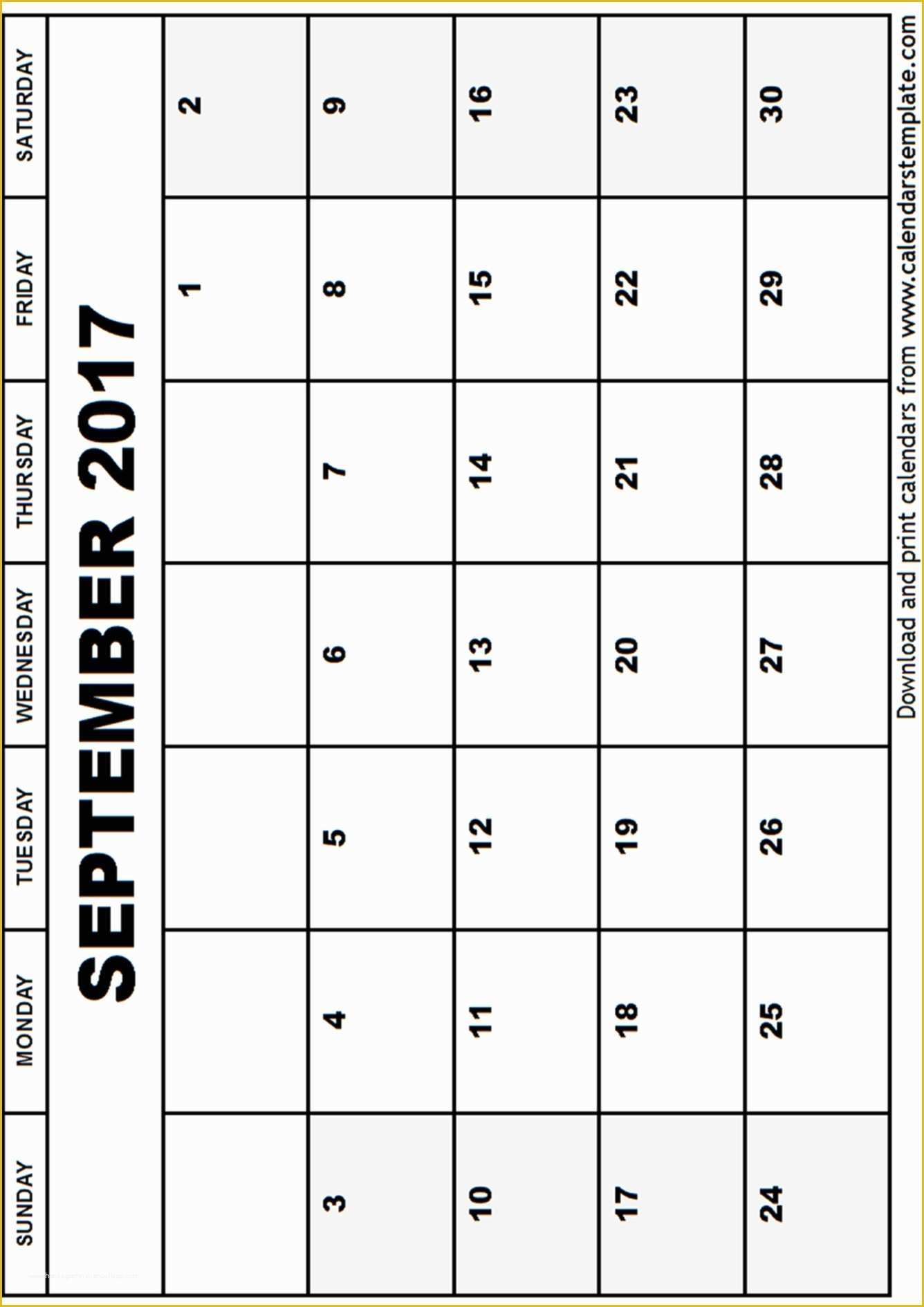 Free Calendar Template 2017 Of September 2017 Calendar Template