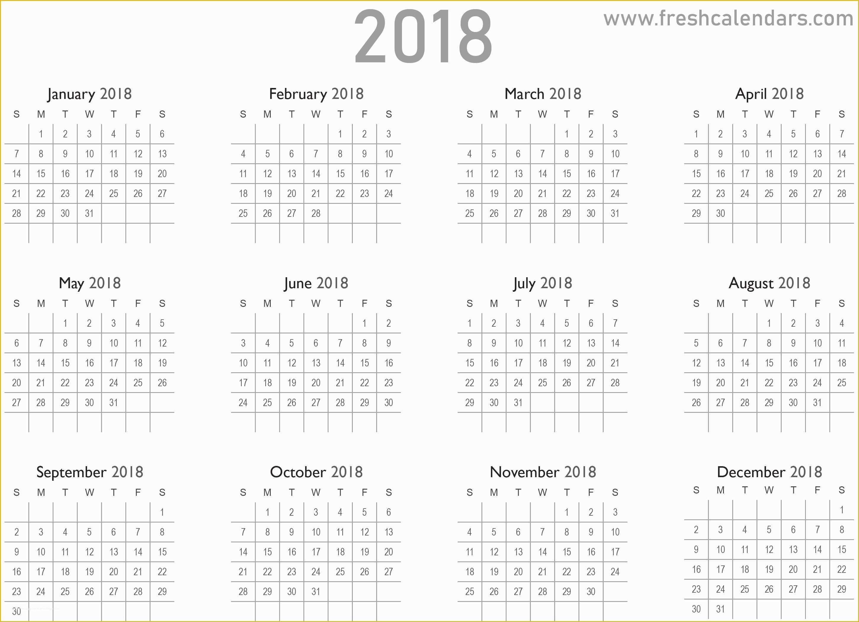 Free Calendar Template 2018 Of 2018 Calendar