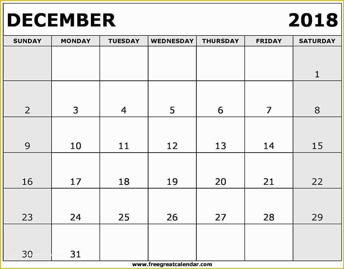 Free Calendar Template 2018 Of Blank December 2018 Calendar Printable