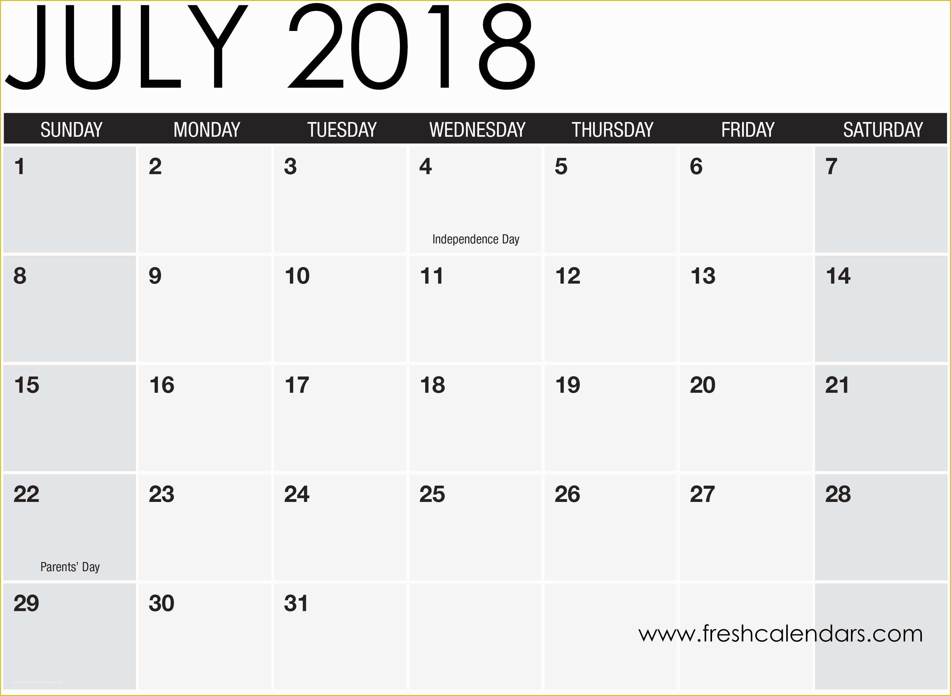 Free Calendar Template 2018 Of Blank July 2018 Calendar Printable Templates