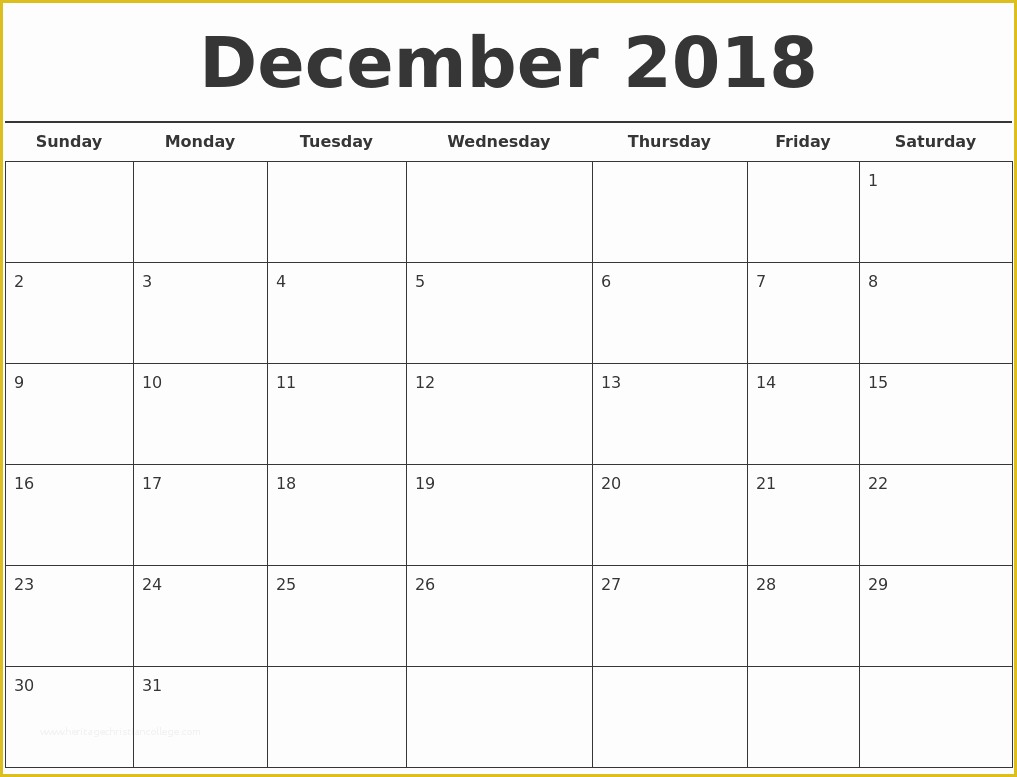 Free Calendar Template 2018 Of December 2018 Free Calendar Template