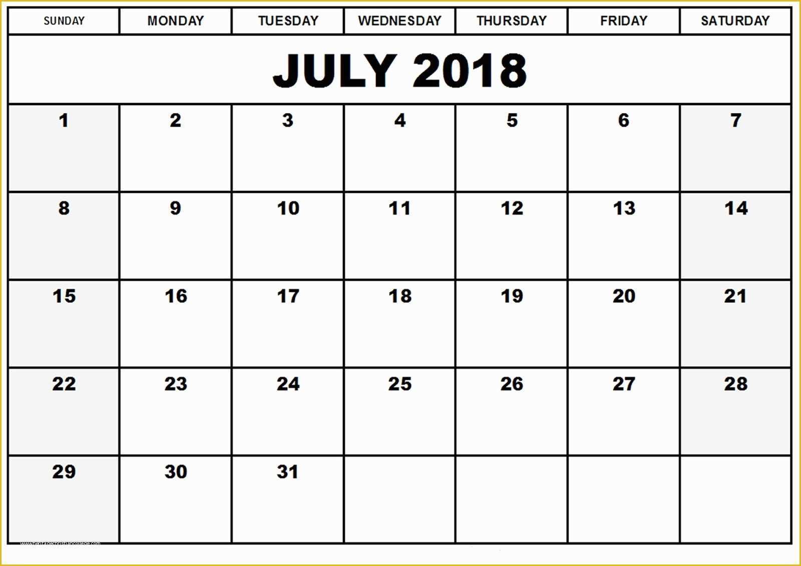 Free Calendar Template 2018 Of Free July 2018 Calendar In Printable format Templates