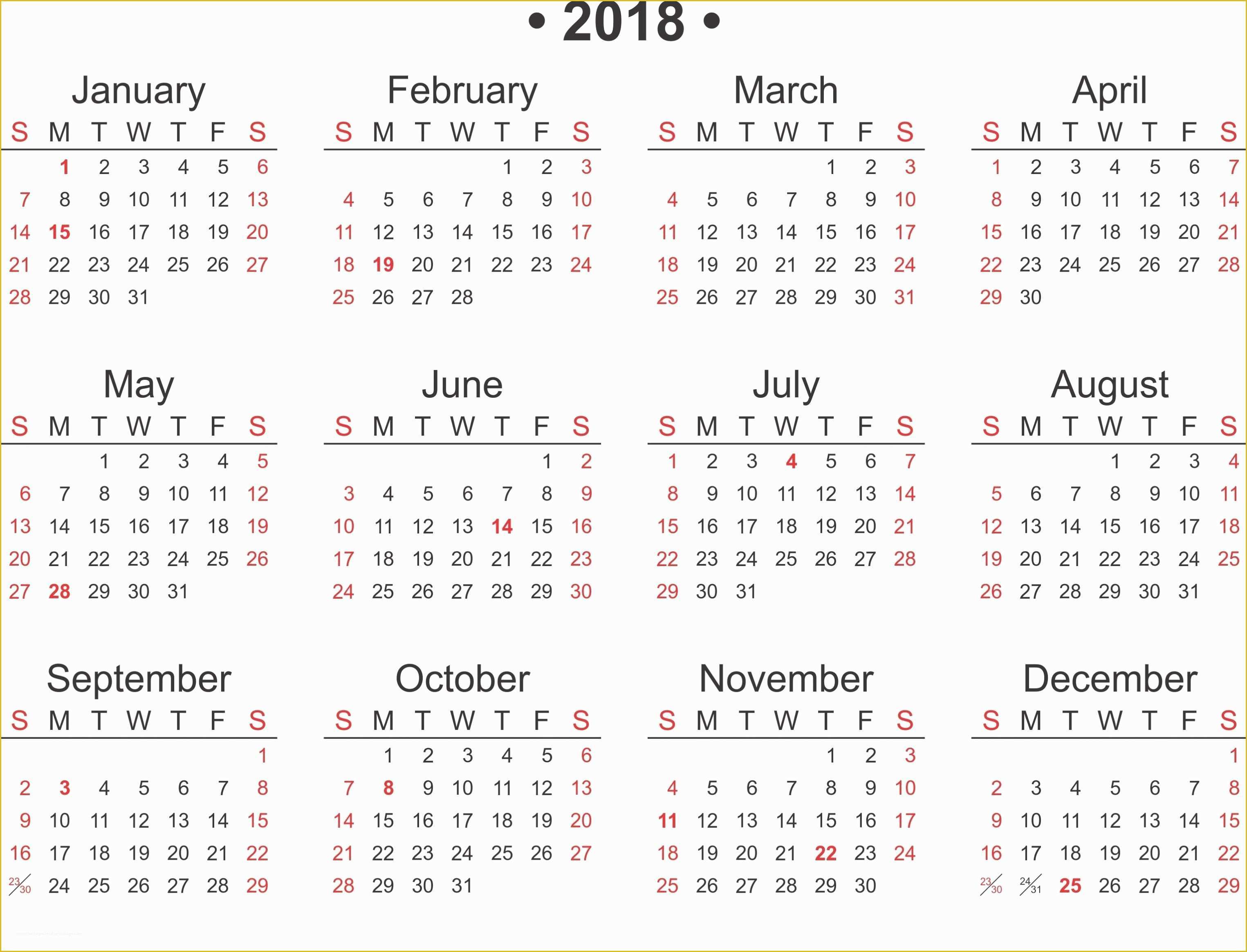 Free Calendar Template 2018 Of Free Printable 2018 Calendar Template Word Excel