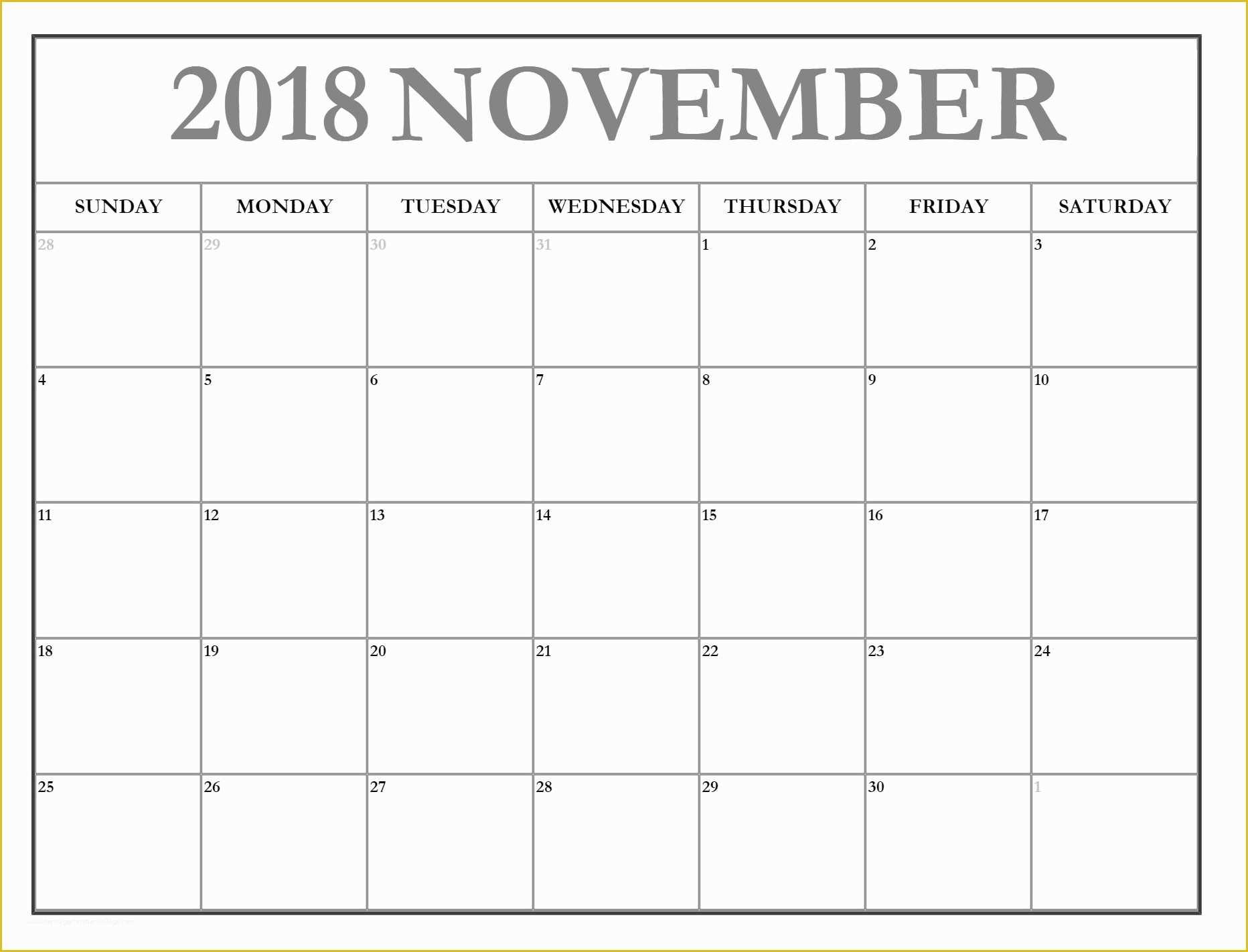 Free Calendar Template 2018 Of Free Printable November 2018 Calendar