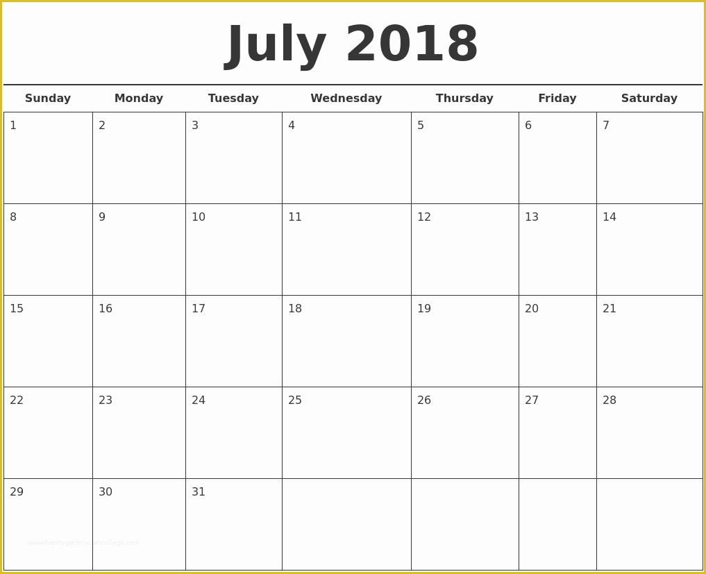 Free Calendar Template 2018 Of July 2018 Free Calendar Template
