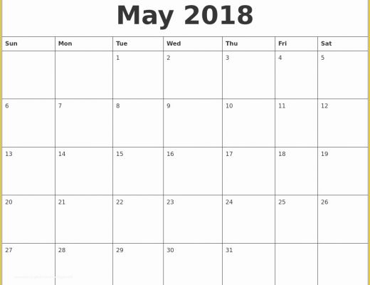 Free Calendar Template 2018 Of May 2018 Free Printable Calendar Templates