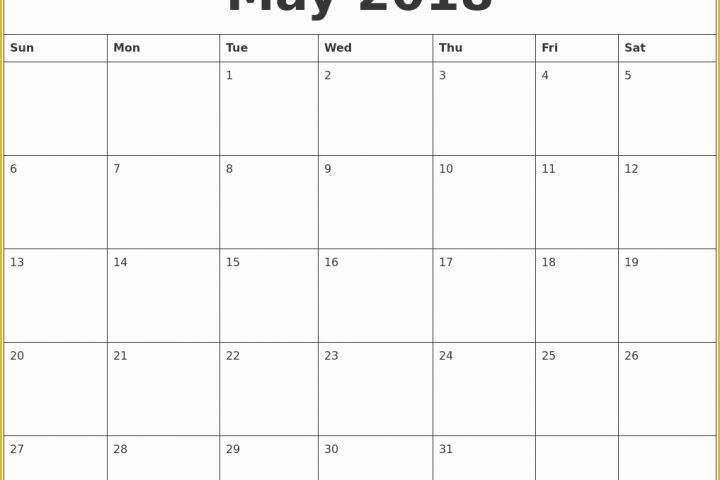 Free Calendar Template 2018 Of May 2018 Free Printable Calendar Templates