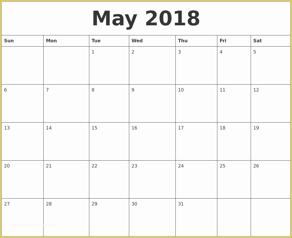 Free Calendar Template 2018 Of May 2018 Free Printable Calendar Templates