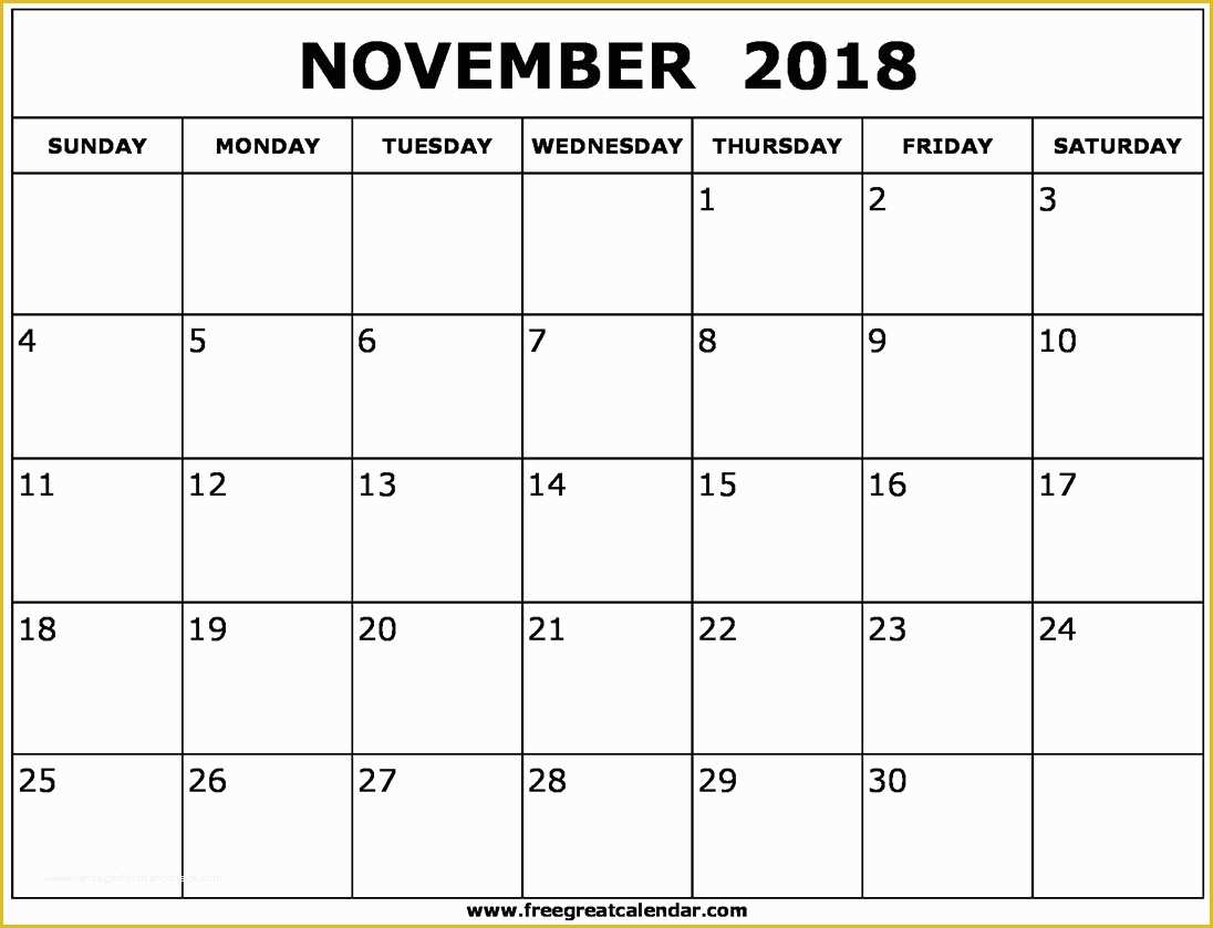 Free Calendar Template 2018 Of November 2018 Calendar