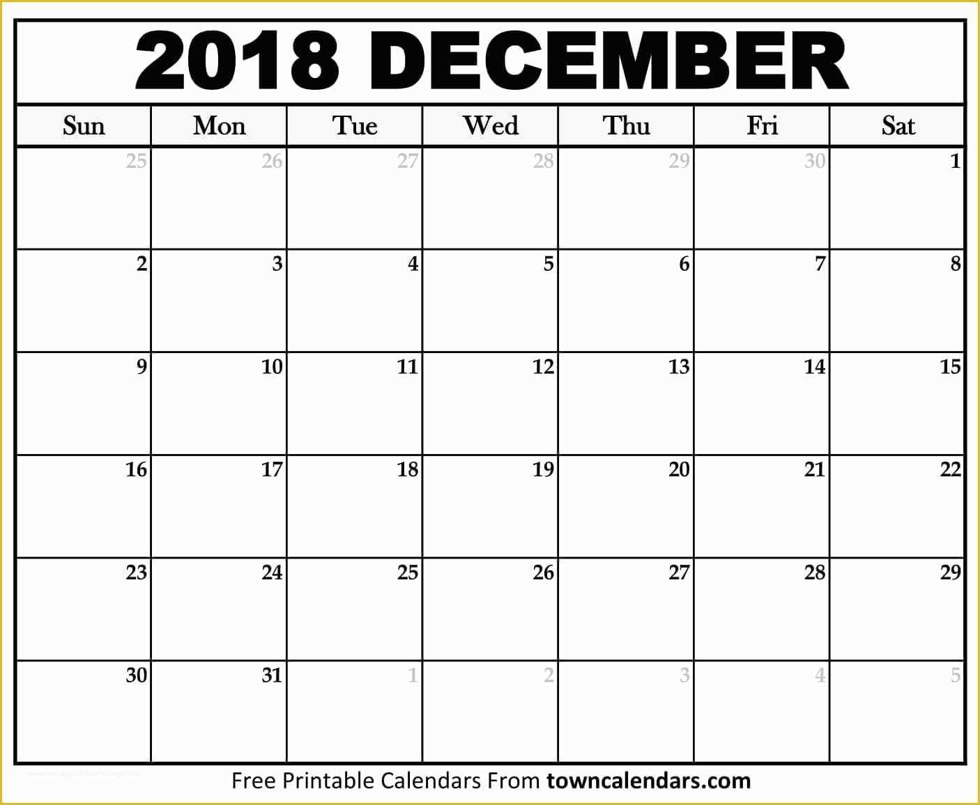 Free Calendar Template 2018 Of Printable December 2018 Calendar towncalendars