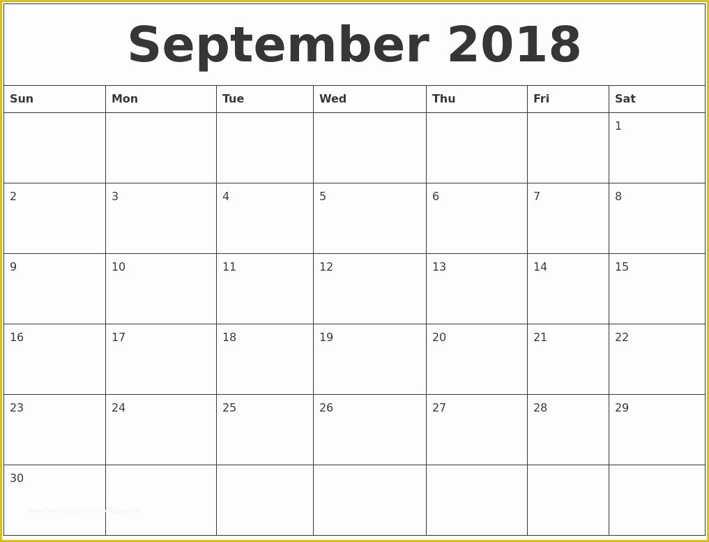 Free Calendar Template 2018 Of September 2018 Free Printable Calendar Templates