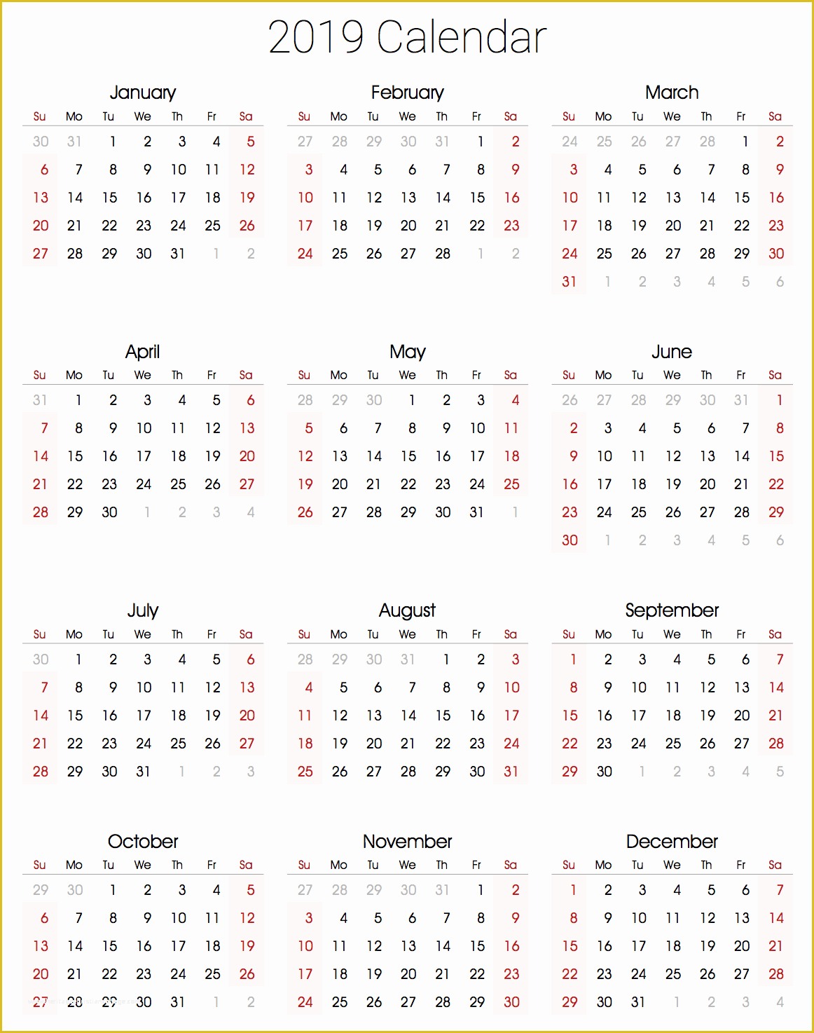 Free Calendar Template 2019 Of 2019 Calendar Amazonaws