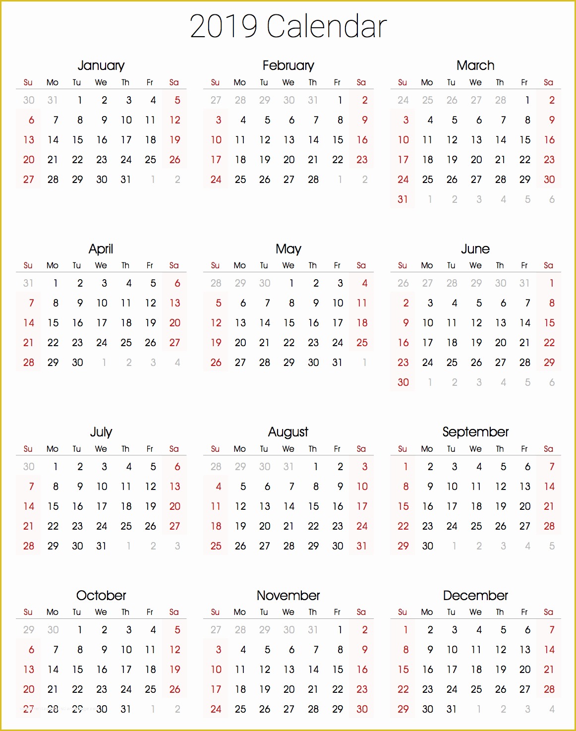 Free Calendar Template 2019 Of 2019 Calendar Amazonaws
