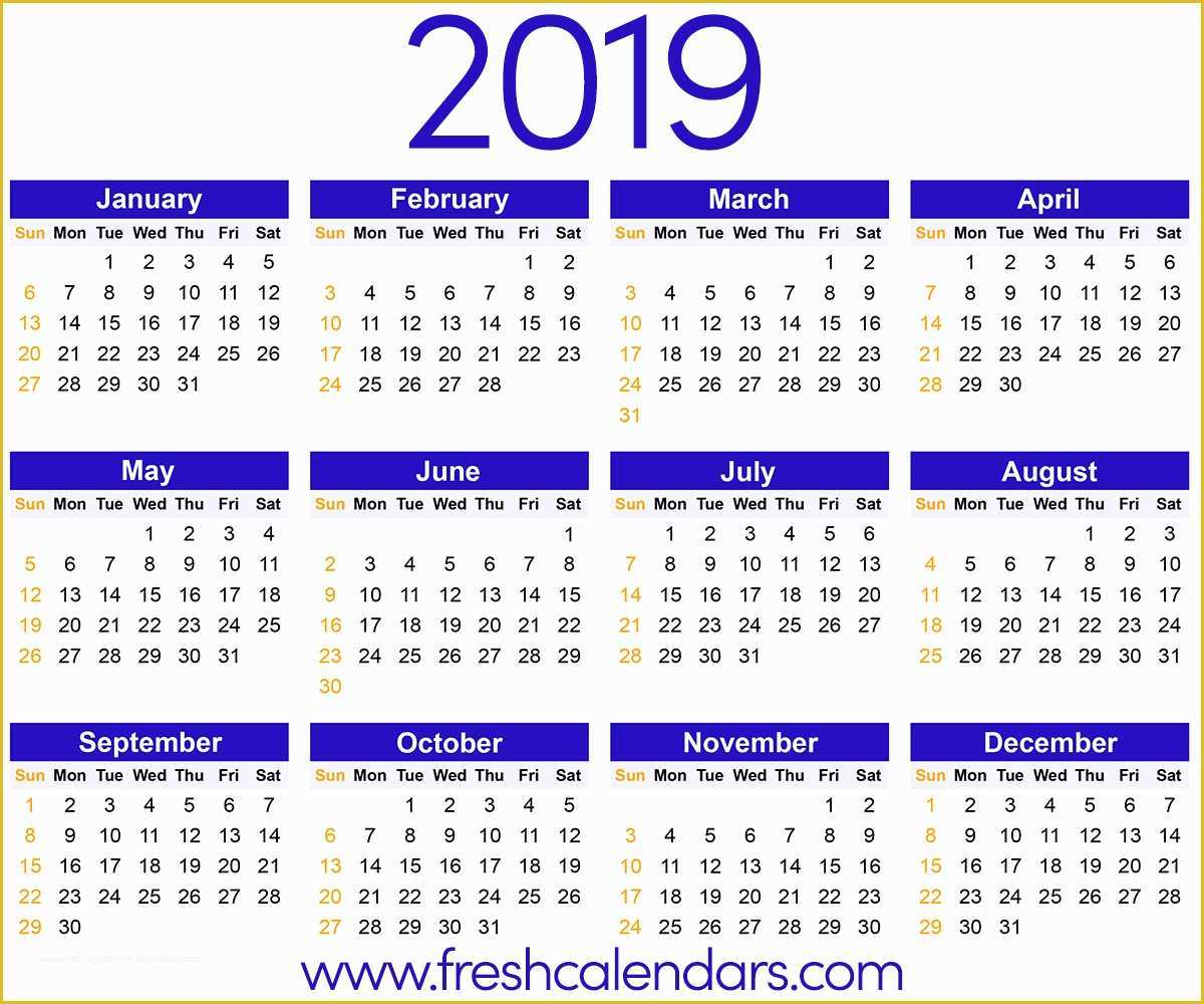 Free Calendar Template 2019 Of 2019 Calendar