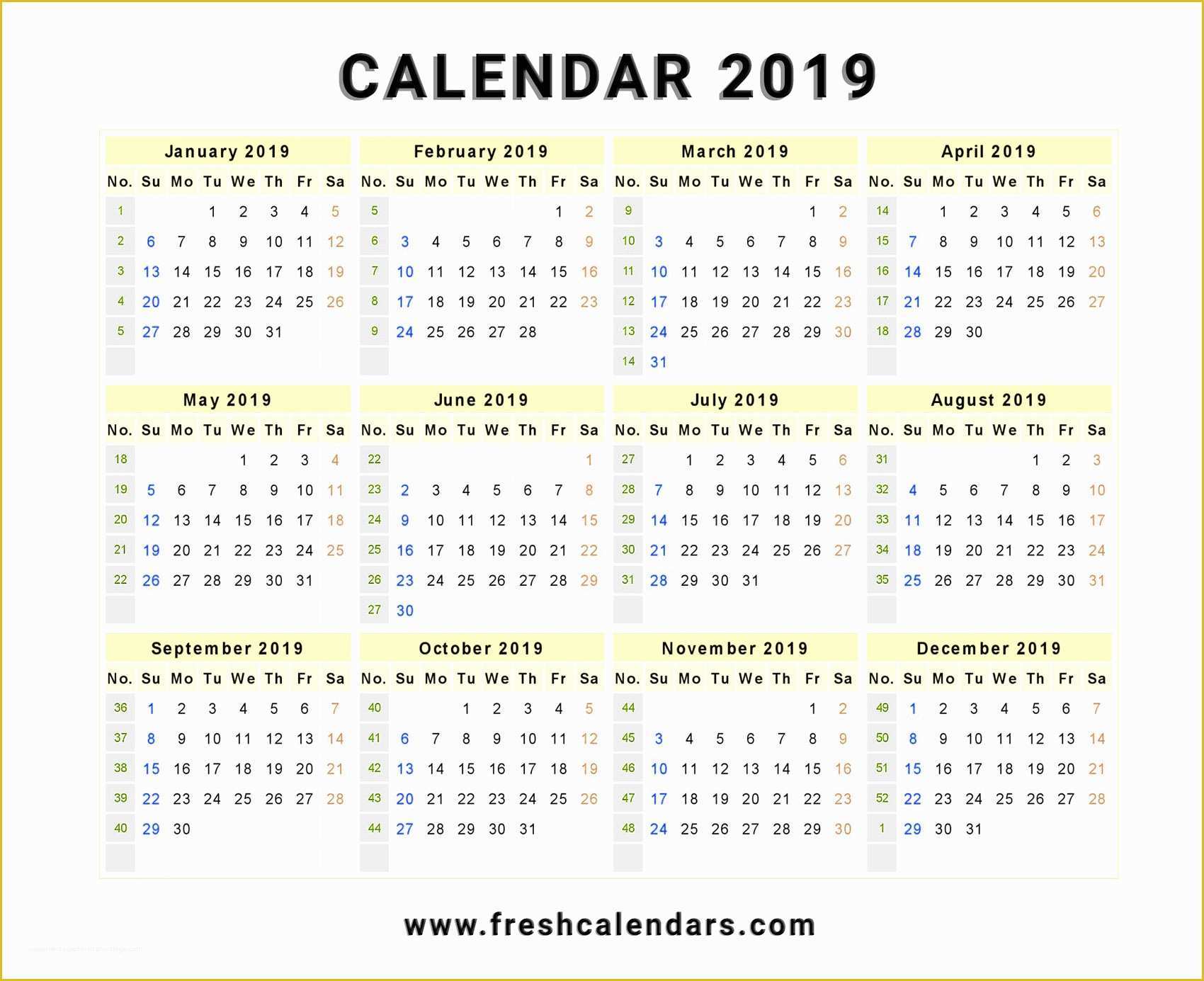 Free Calendar Template 2019 Of 2019 Calendar