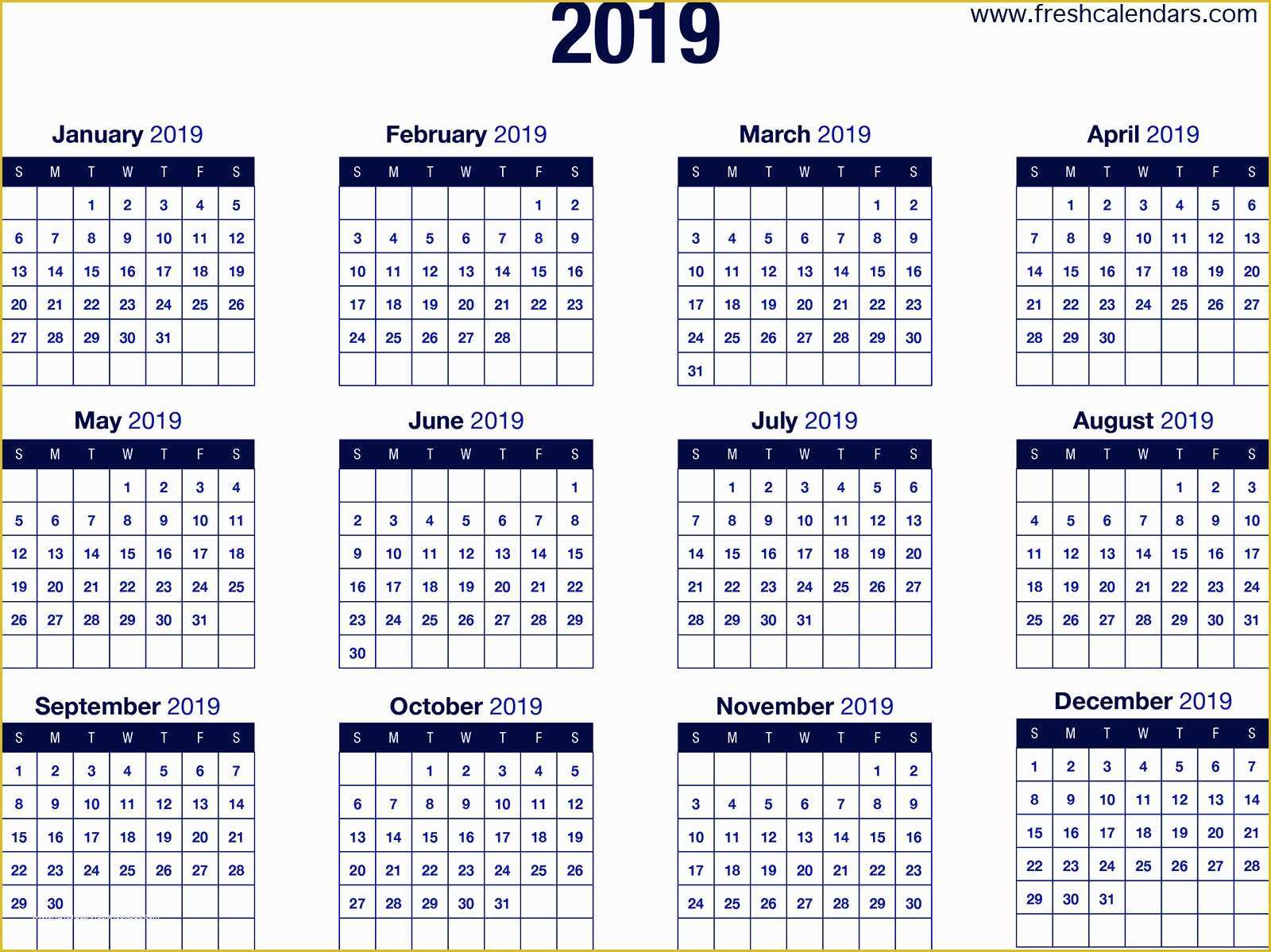 Free Calendar Template 2019 Of 2019 Calendar