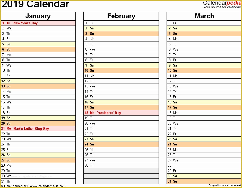 Free Calendar Template 2019 Of 2019 Calendar Pdf 17 Free Printable Calendar Templates