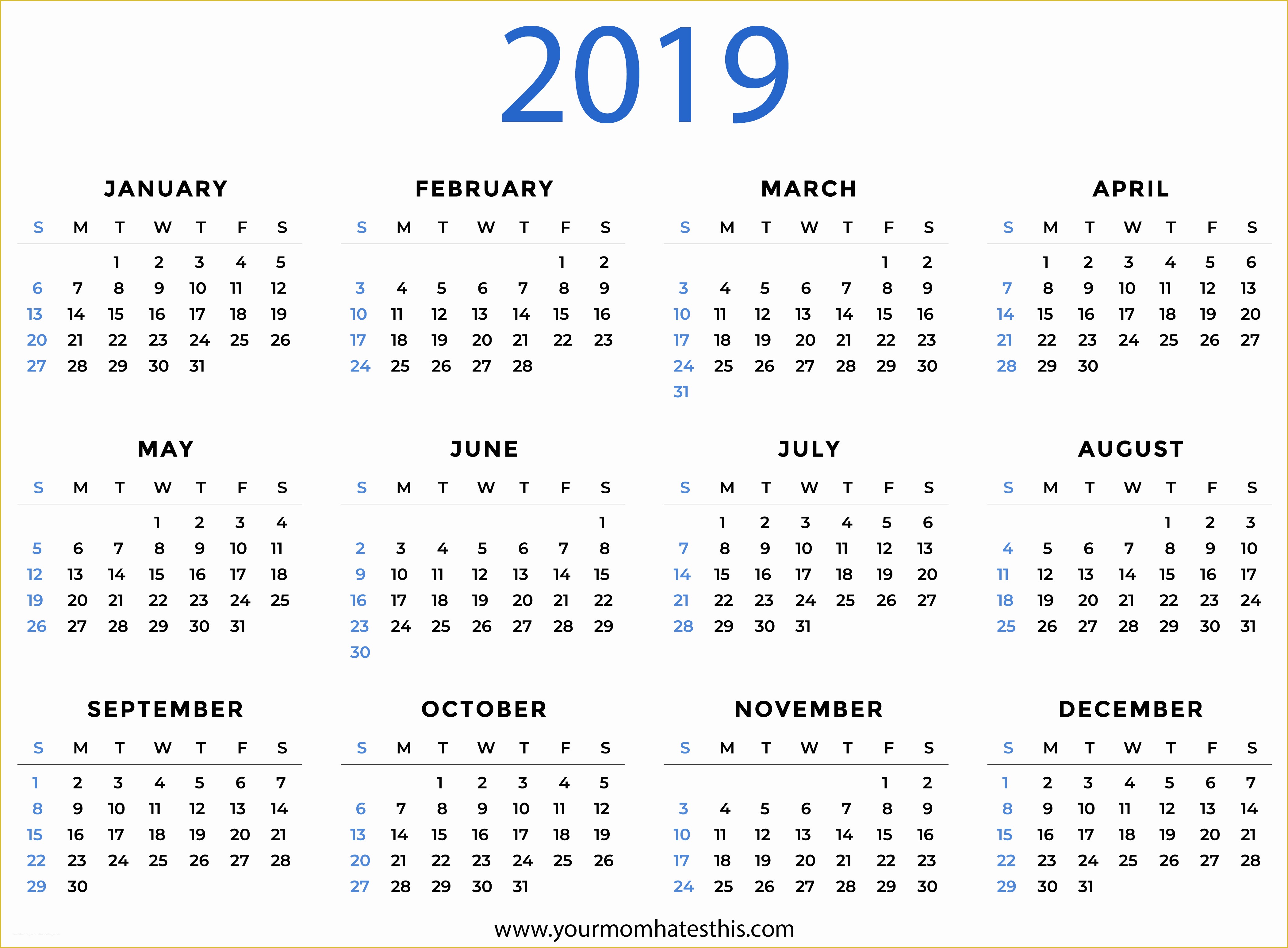 Free Calendar Template 2019 Of 2019 Calendars Download Pdf Templates