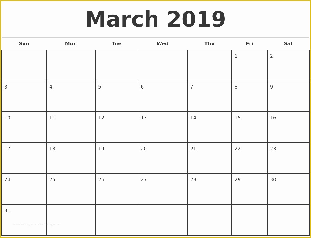 Free Calendar Template 2019 Of 2019 Monthly Calendar Template
