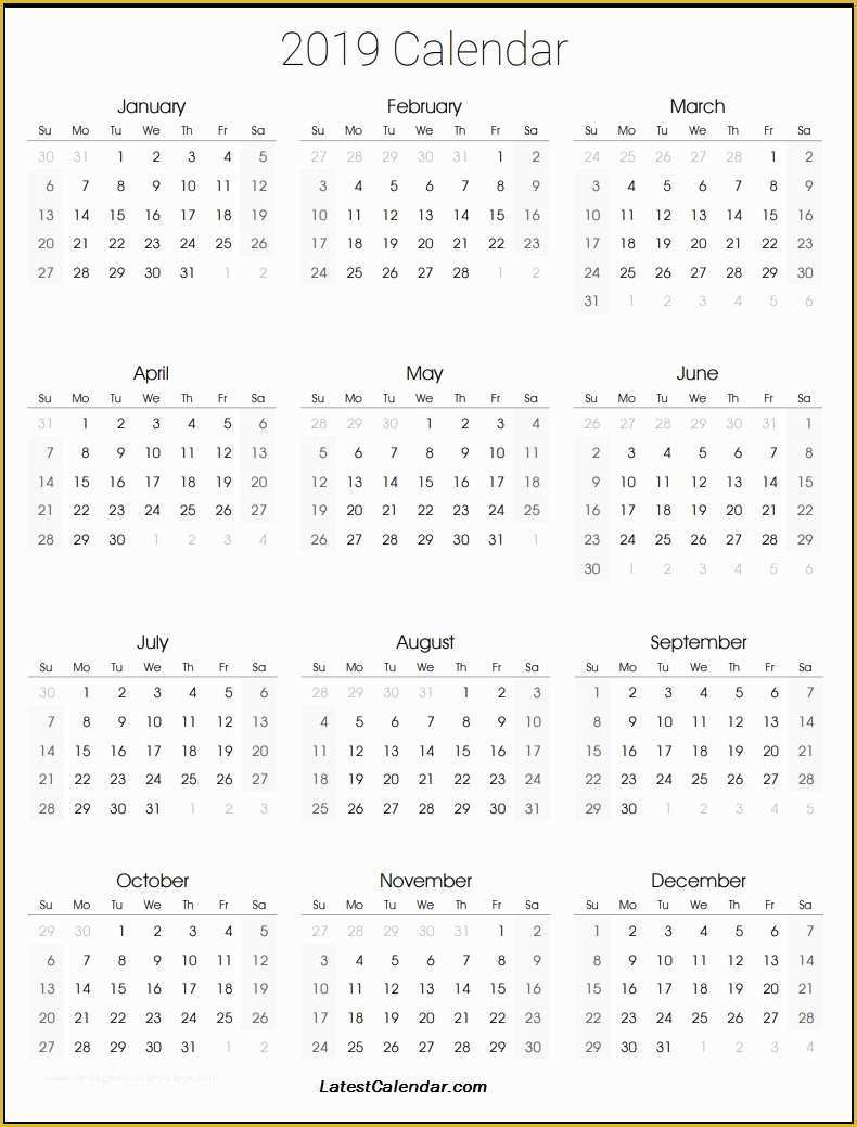 Free Calendar Template 2019 Of 2019 Printable Calendar