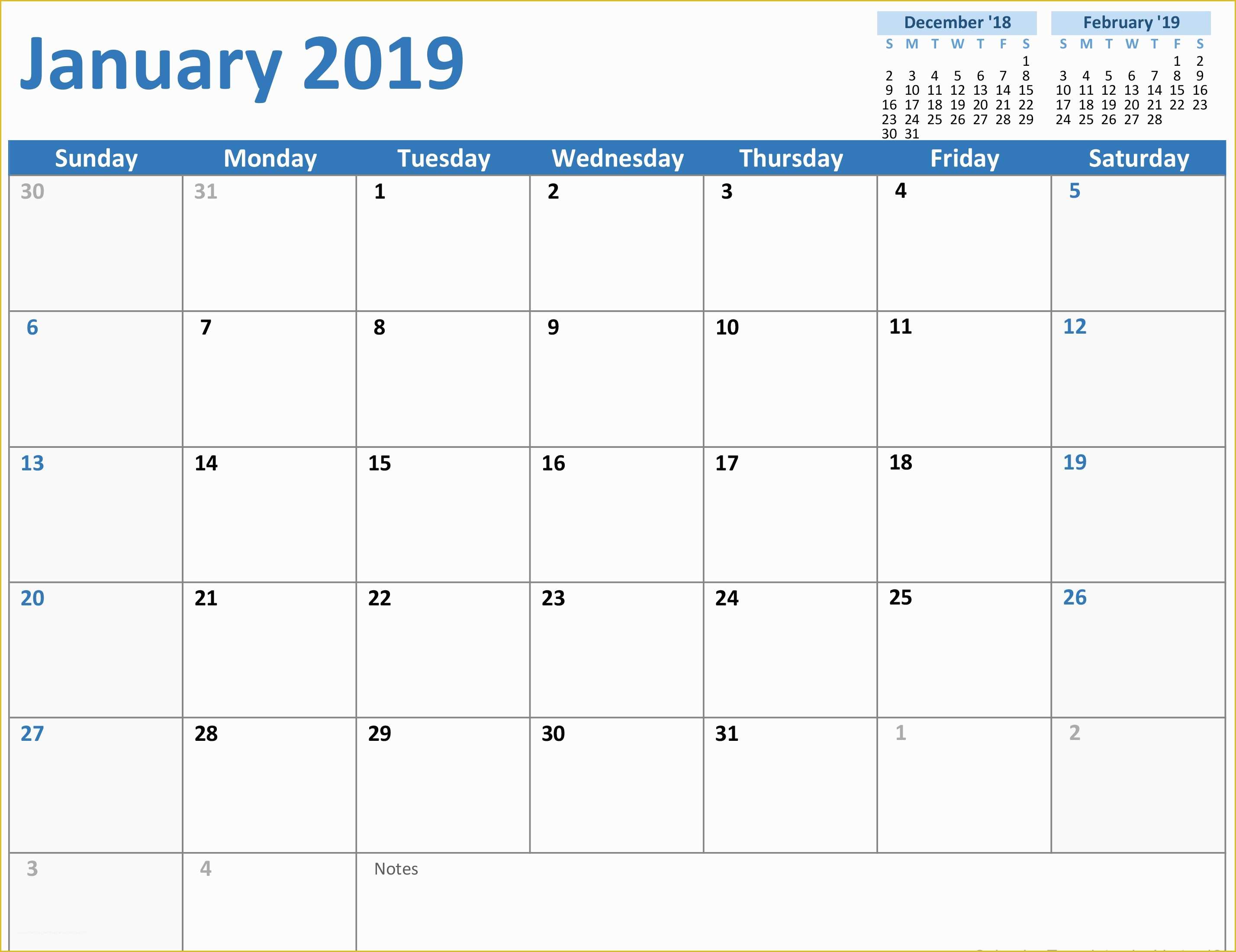 Free Calendar Template 2019 Of 250 Free January 2019 Calendar Printable Templates