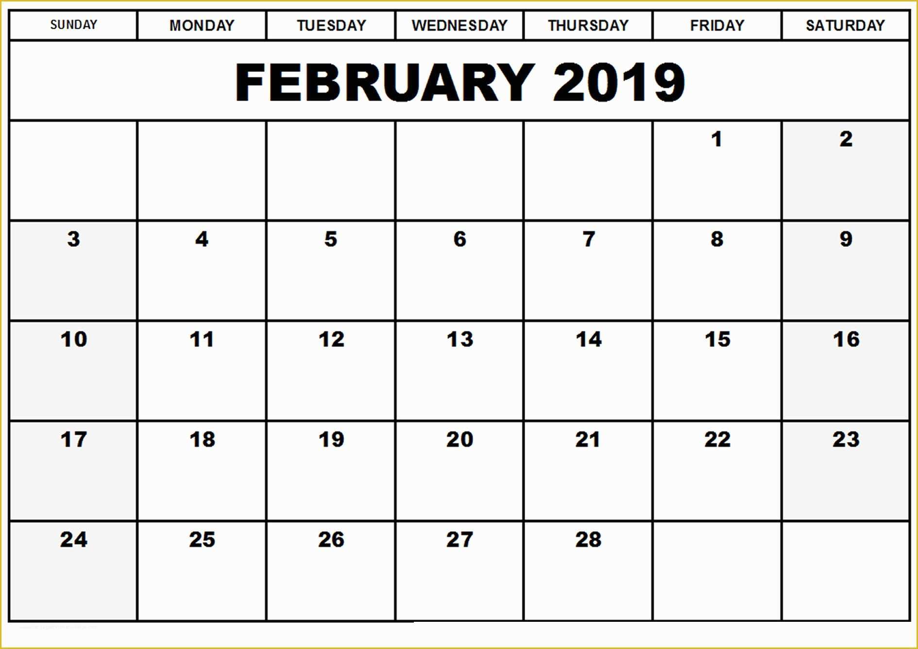 Free Calendar Template 2019 Of Free Blank A4 February 2019 Calendar Pdf Excel Word