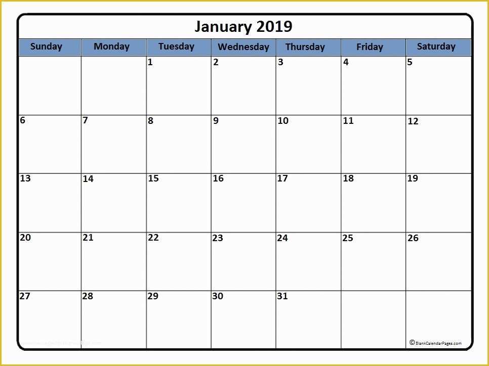 Free Calendar Template 2019 Of January 2019 Calendar