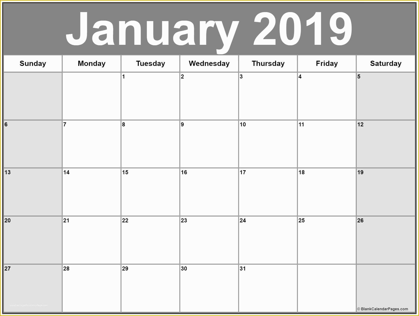 Free Calendar Template 2019 Of January 2019 Calendar