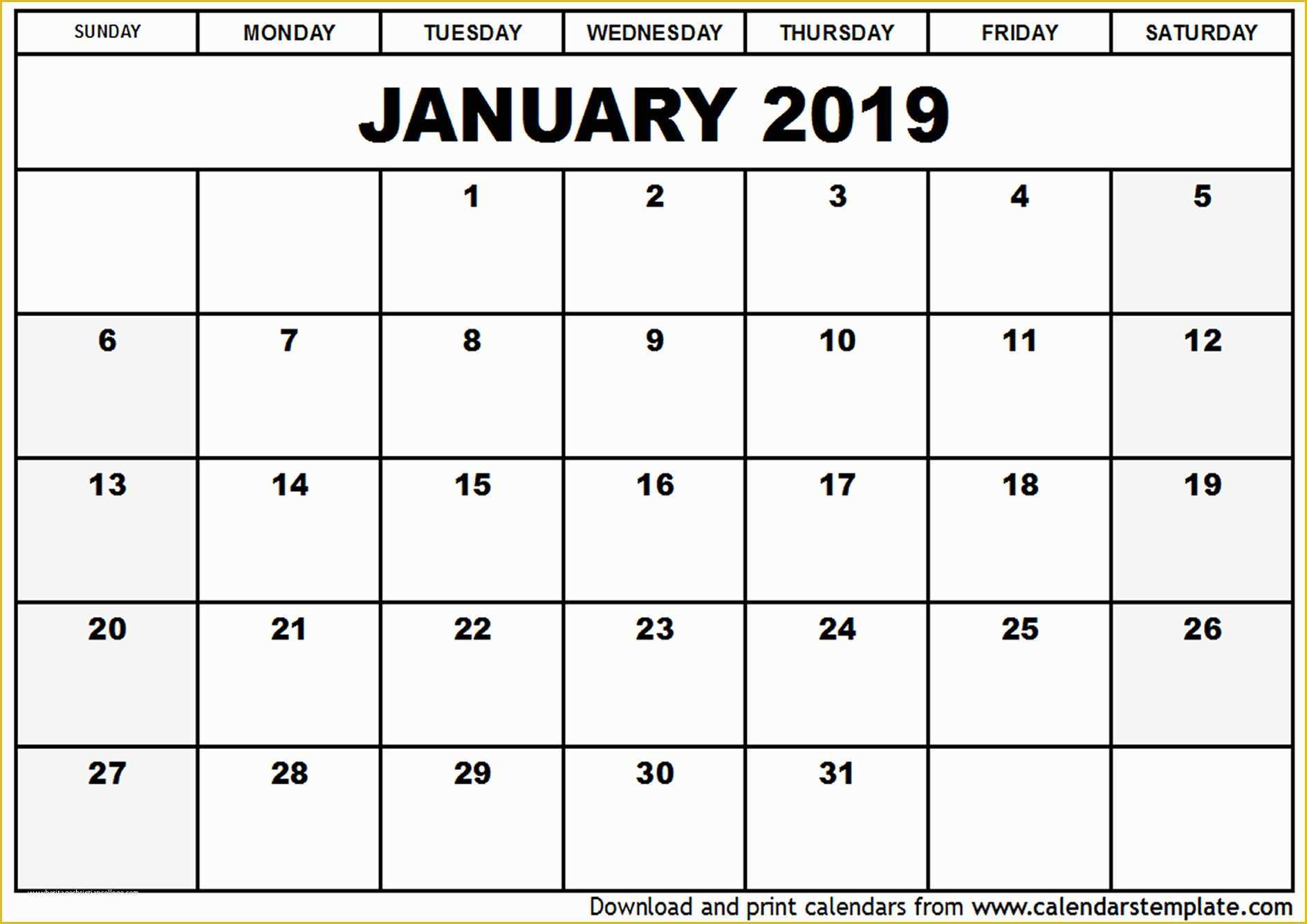 Free Calendar Template 2019 Of January 2019 Calendar Template