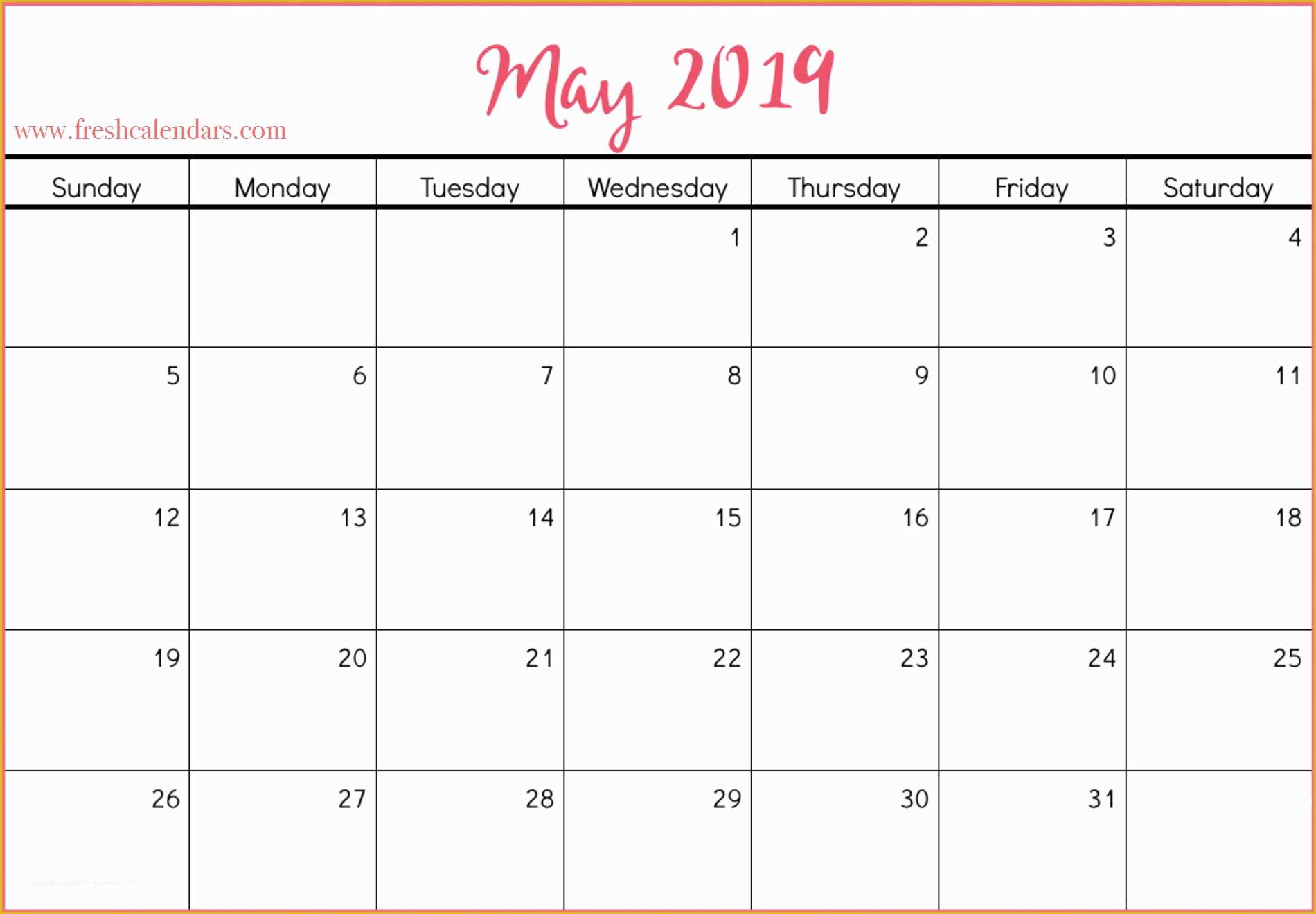 Free Calendar Template 2019 Of Printable May 2019 Calendar Fresh Calendars