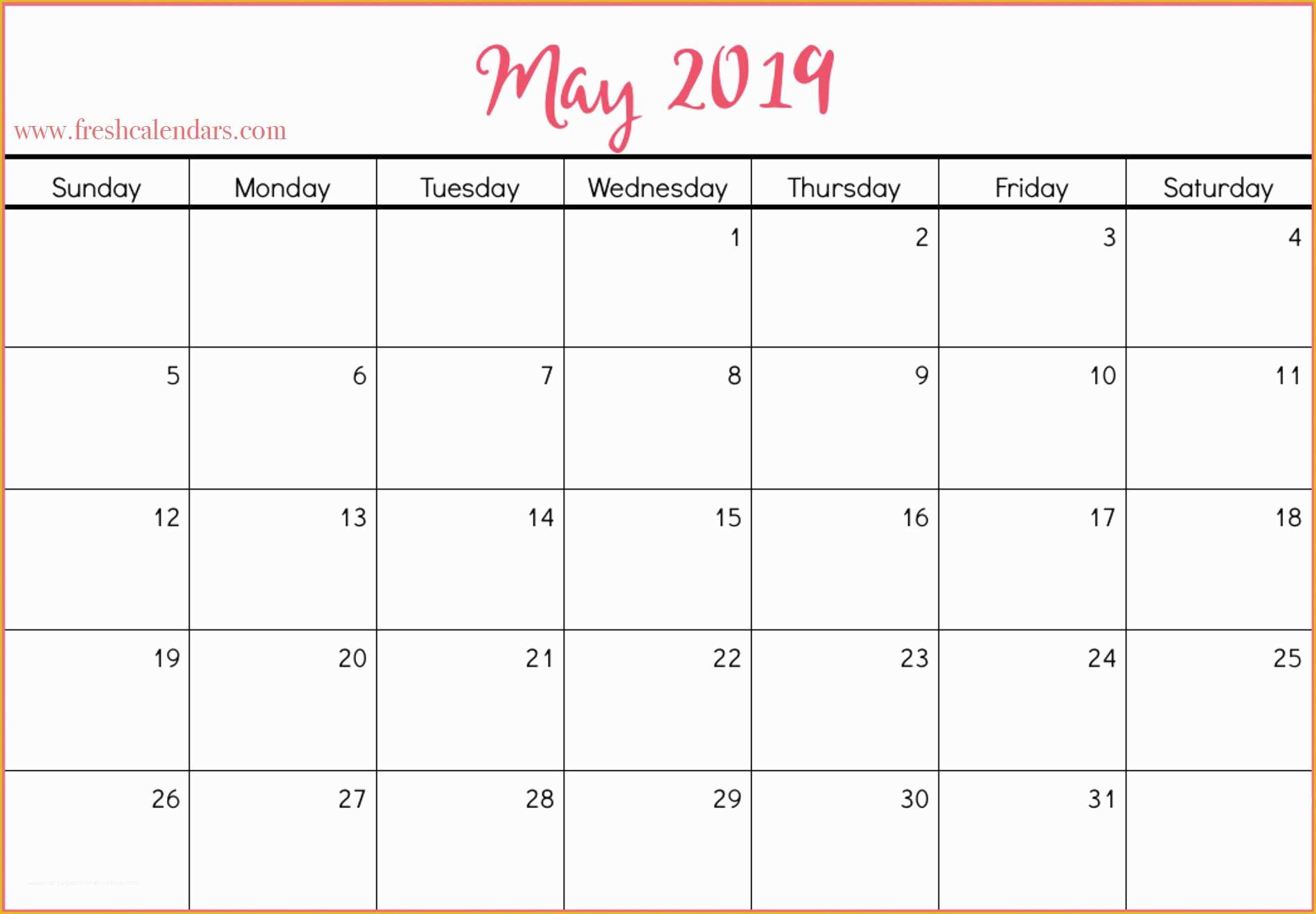 Free Calendar Template 2019 Of Printable May 2019 Calendar Fresh Calendars