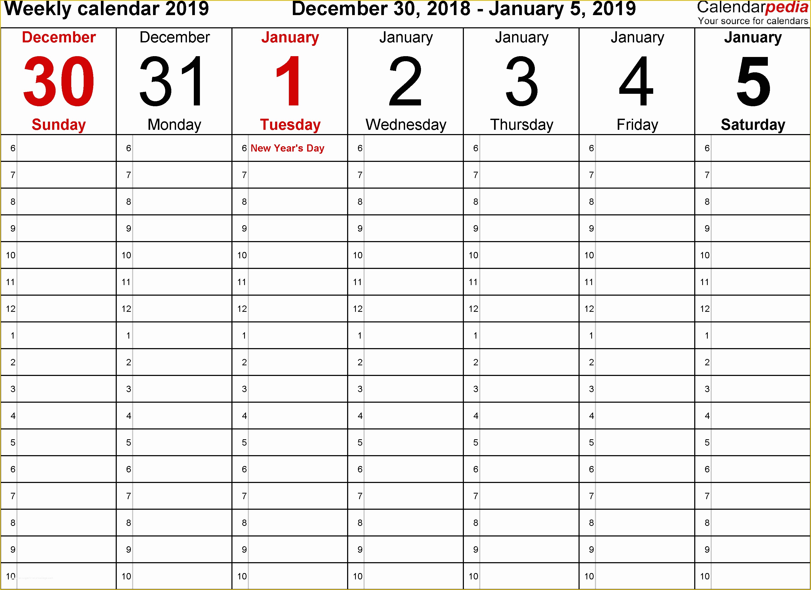 Free Calendar Template 2019 Of Weekly Calendar 2019 for Word 12 Free Printable Templates
