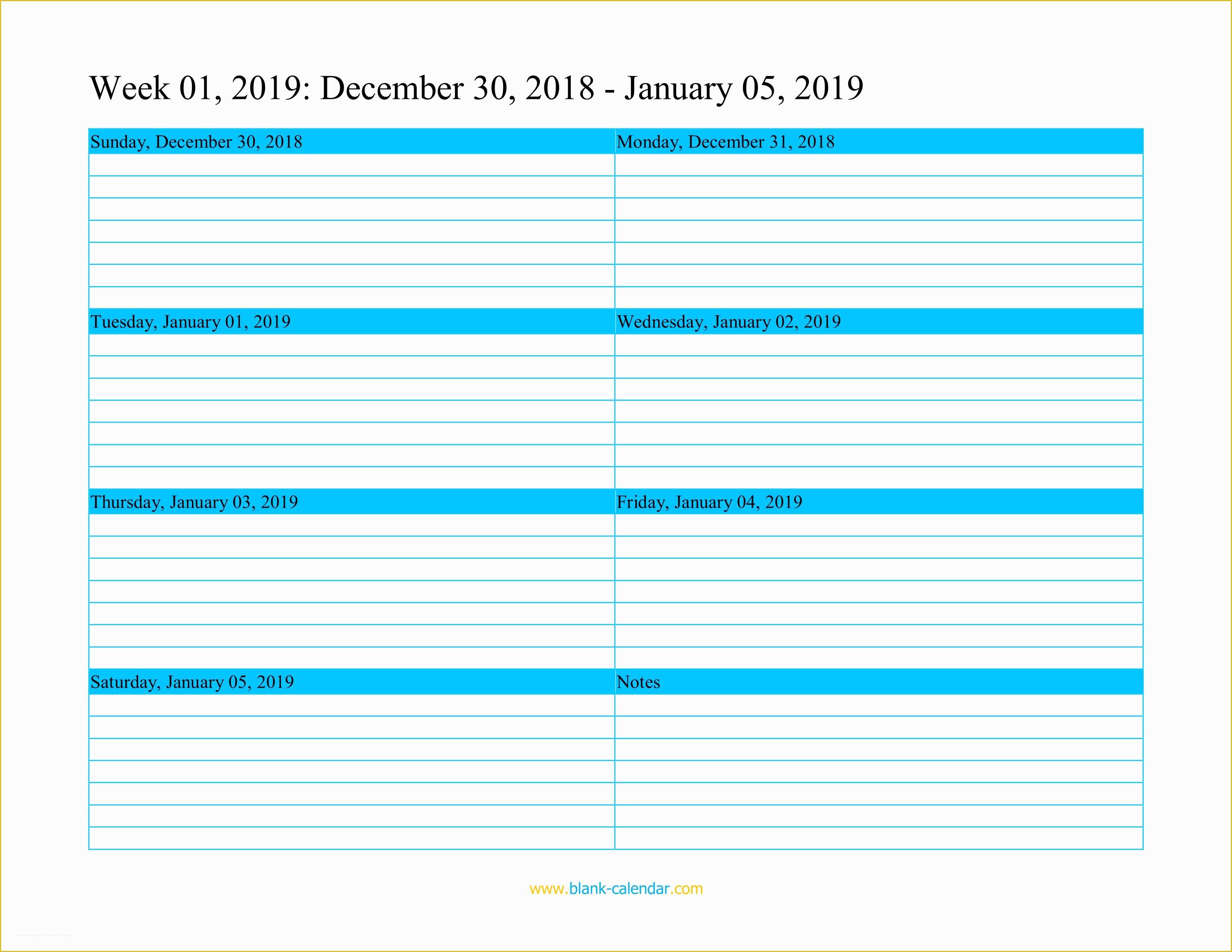 Free Calendar Template 2019 Of Weekly Calendar 2019 Word Excel Pdf