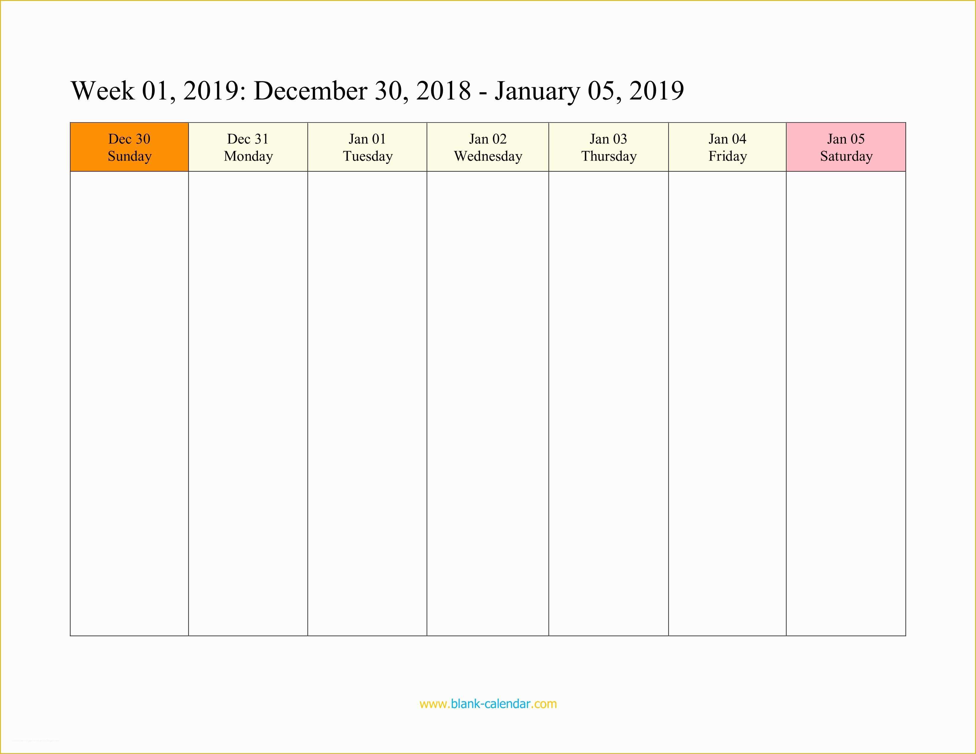 Free Calendar Template 2019 Of Weekly Calendar 2019 Word Excel Pdf